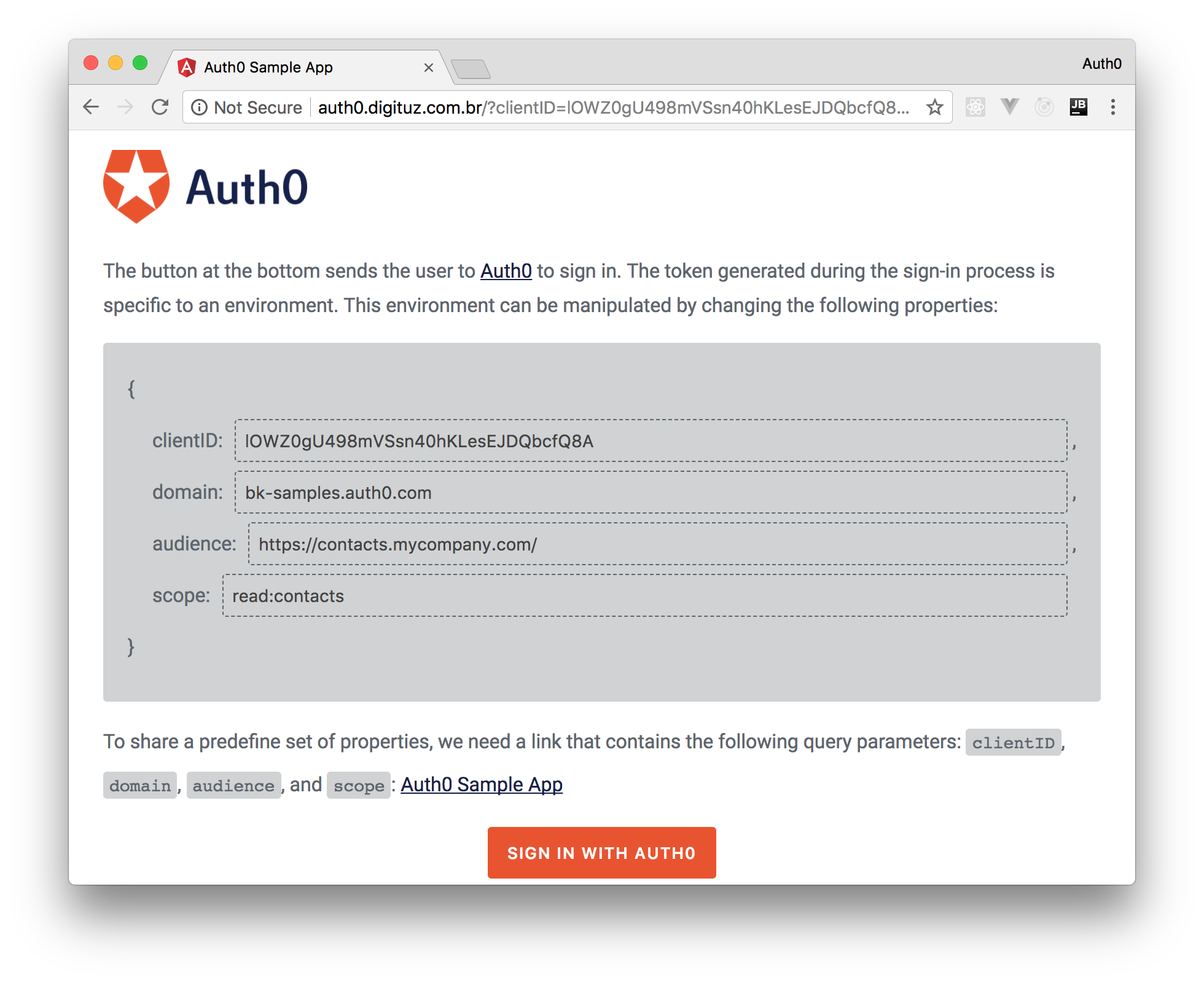 Using the Angular app with the configurable Auth0 application