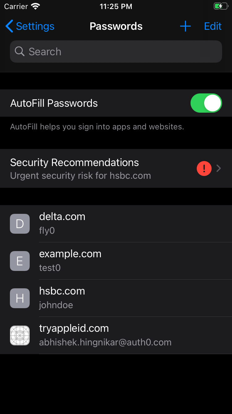Apple Keychain homescreen