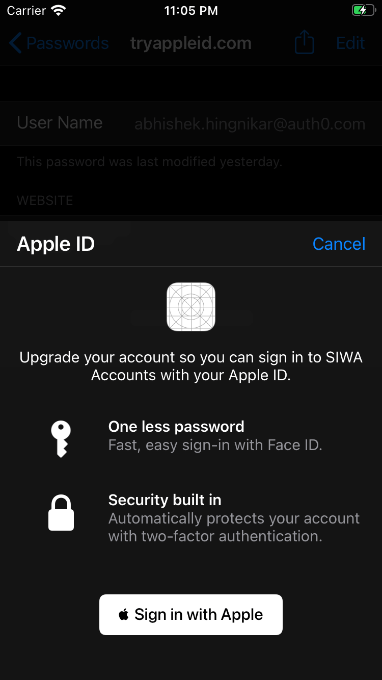 Apple Keychain SIWA upgrade