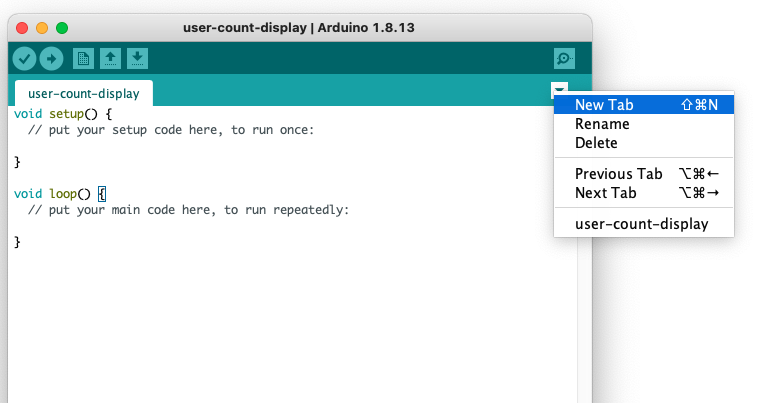 Create a new tab in Arduino IDE