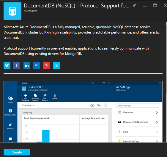 Creating our Azure DocumentDB service
