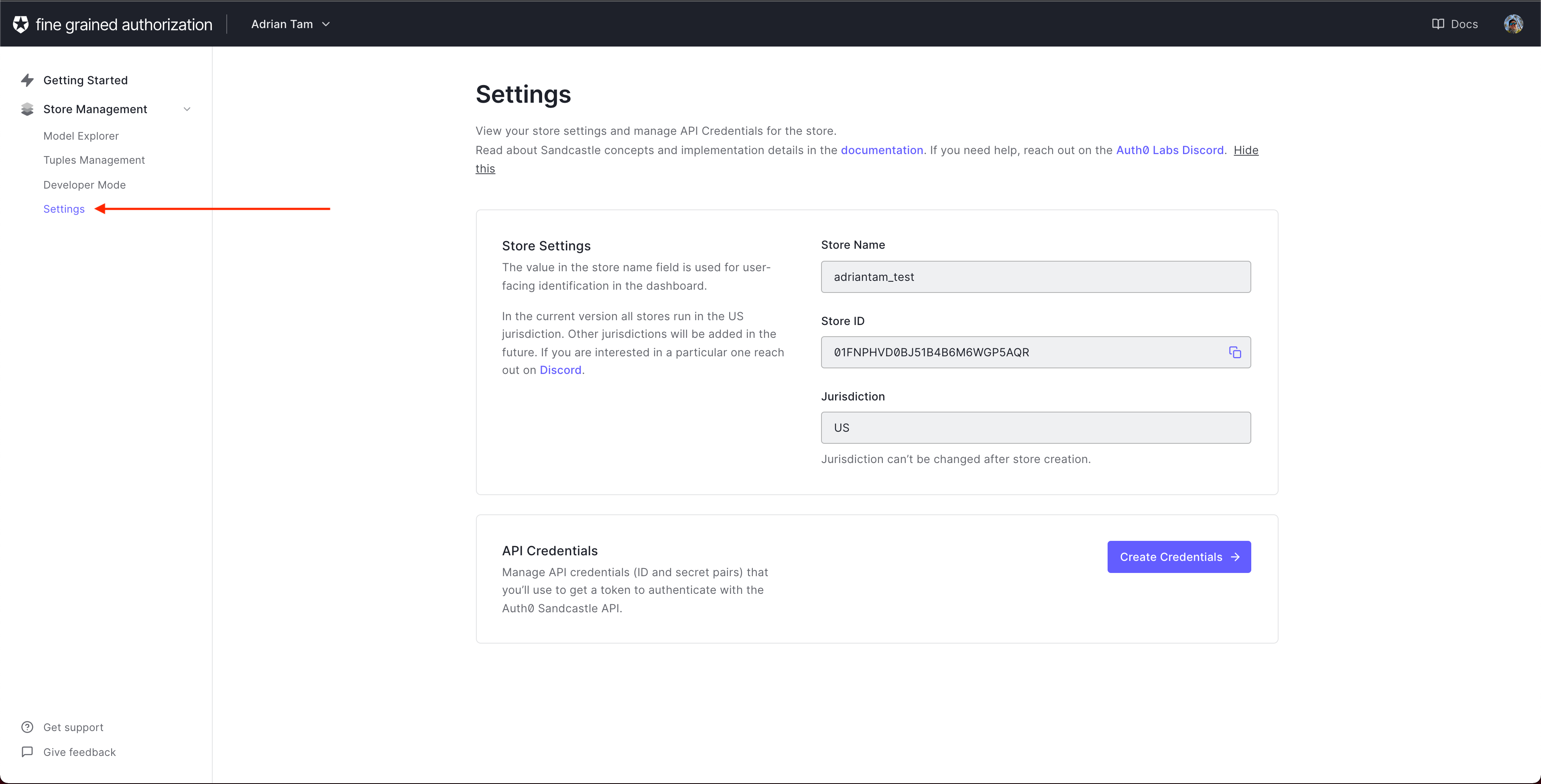 Image showing Auth0 FGA settings page