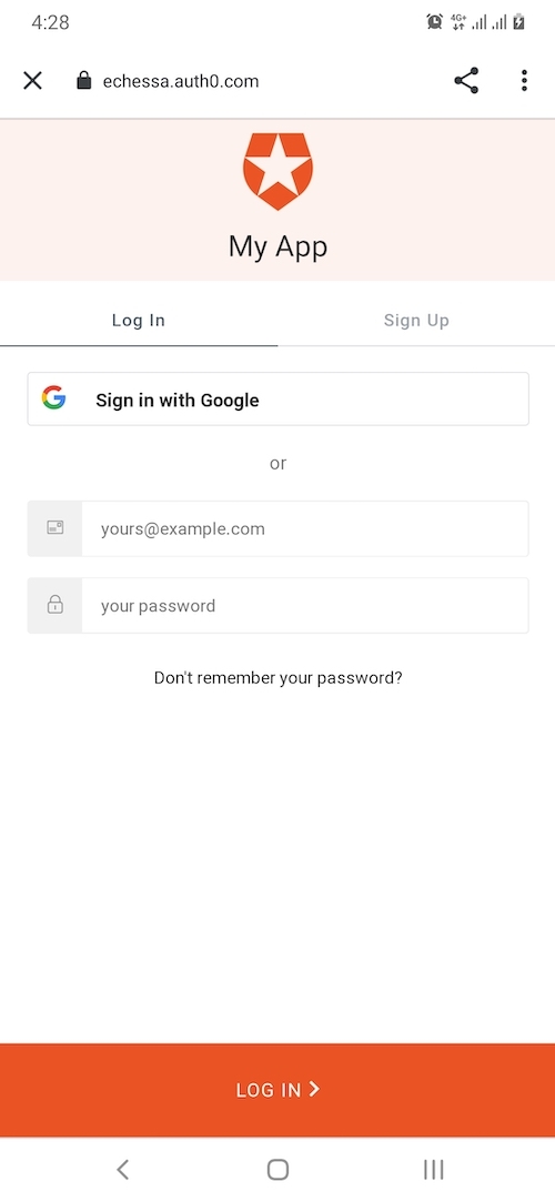 Auth0 authentication view