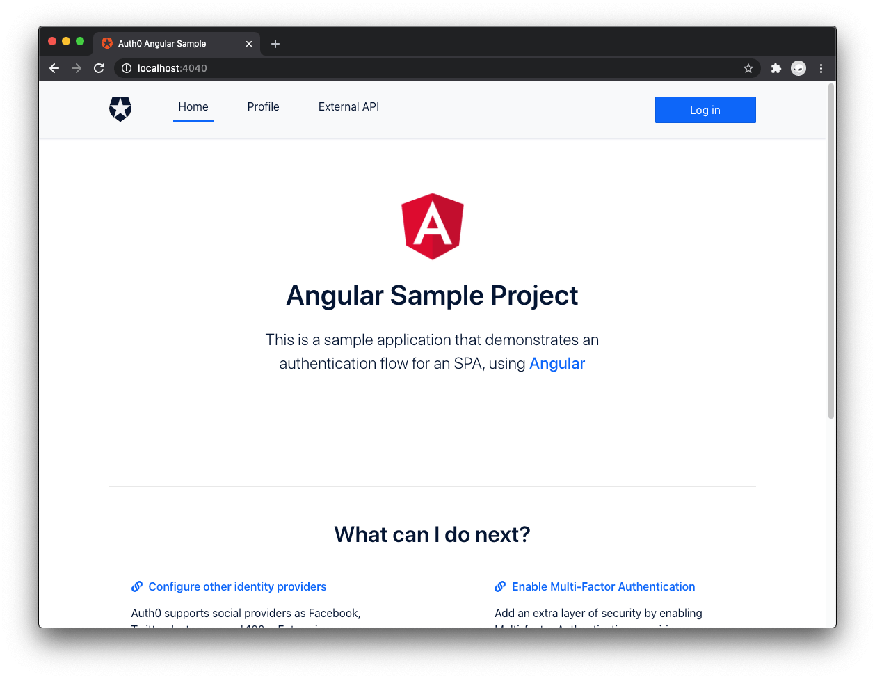 Auth0 Angular sample app