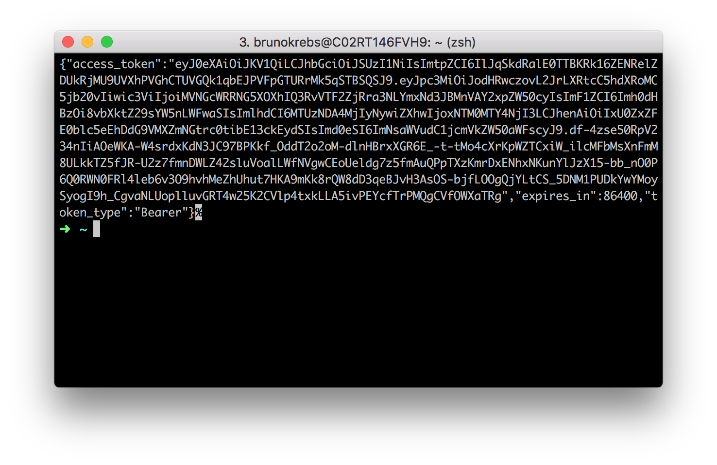 Terminal window showing access token generated by Auth0.
