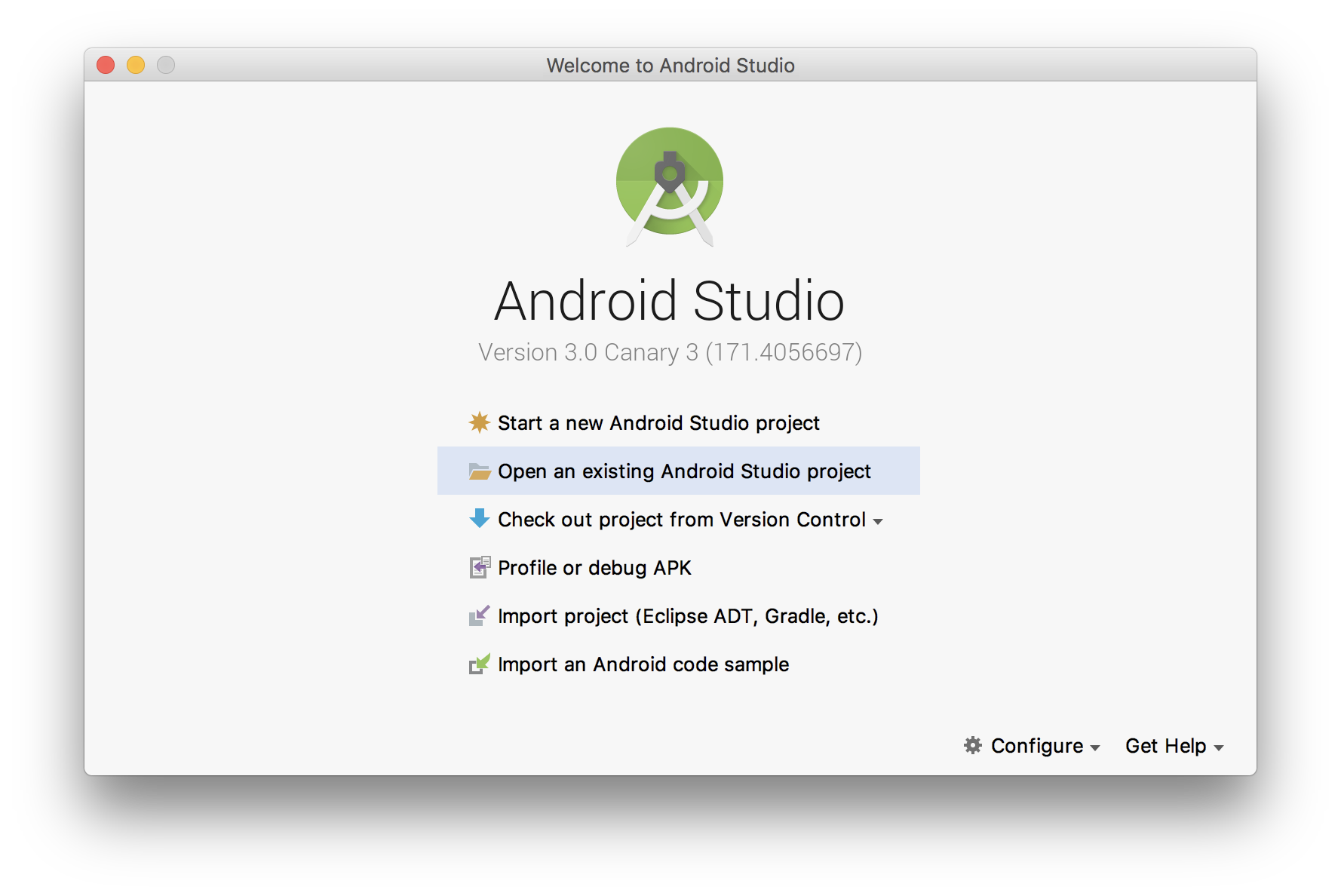 Open an existing Android Studio project