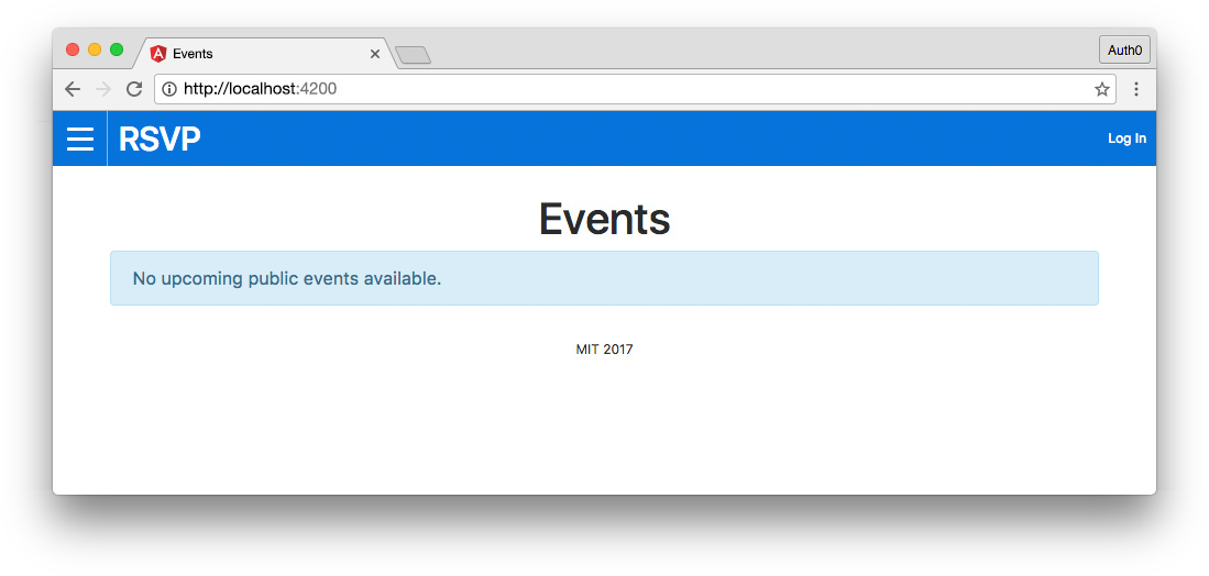 Angular RSVP homepage with no events