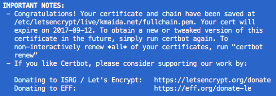 Let's Encrypt certbot successfully obtained SSL cert