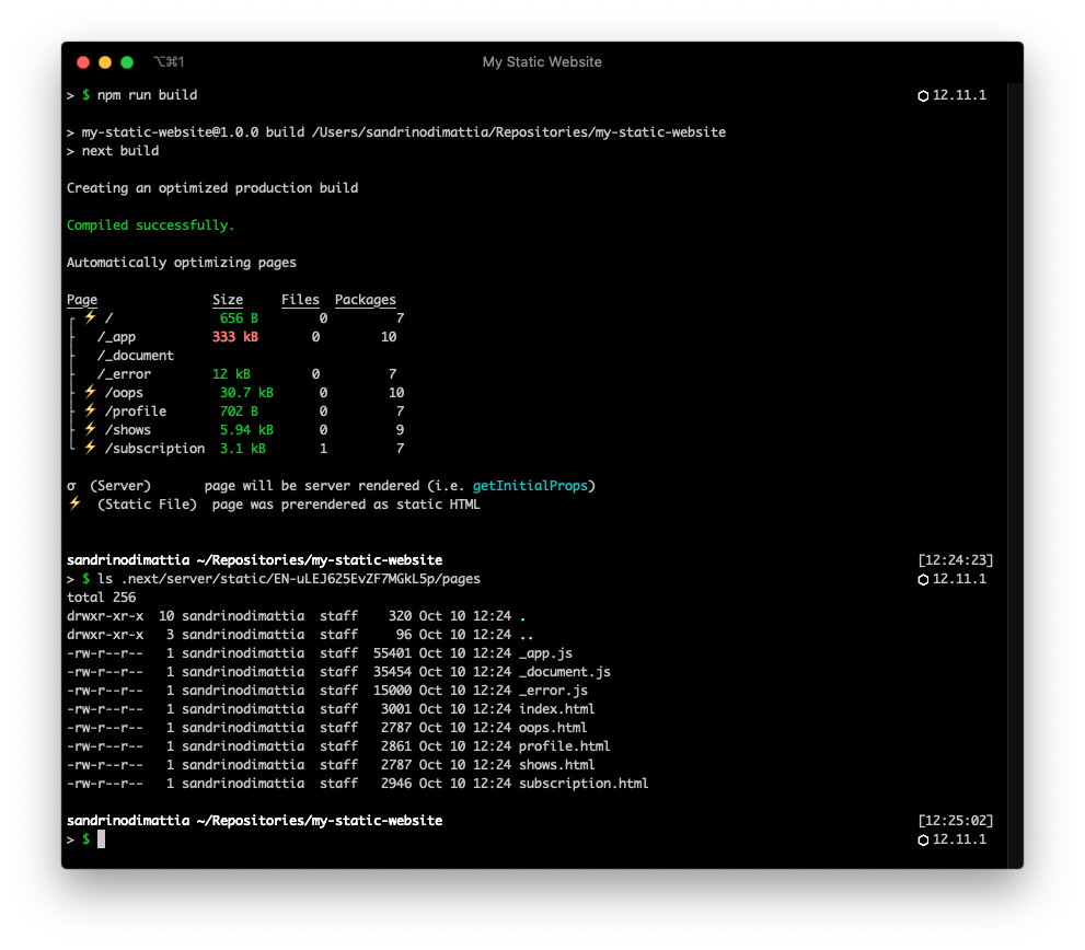 Screenshot of the build command