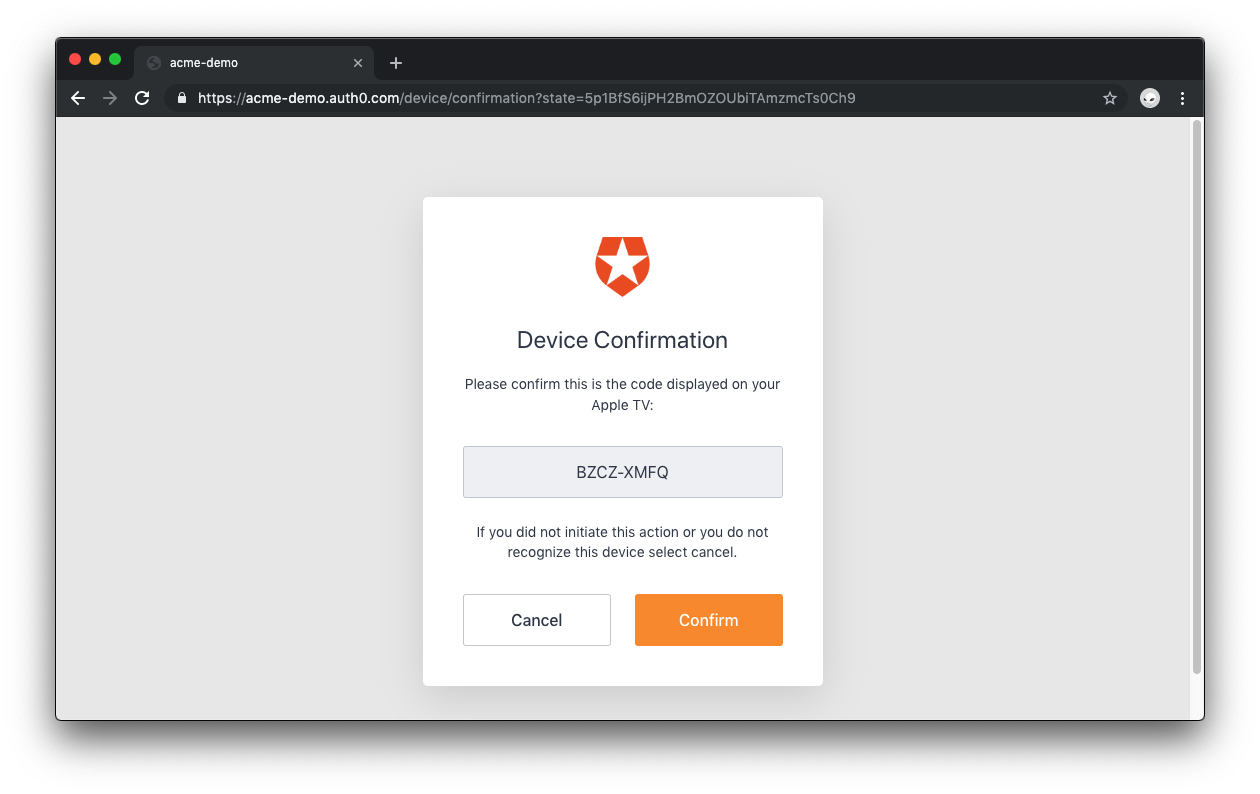 Auth0 Device Flow: device confirmation