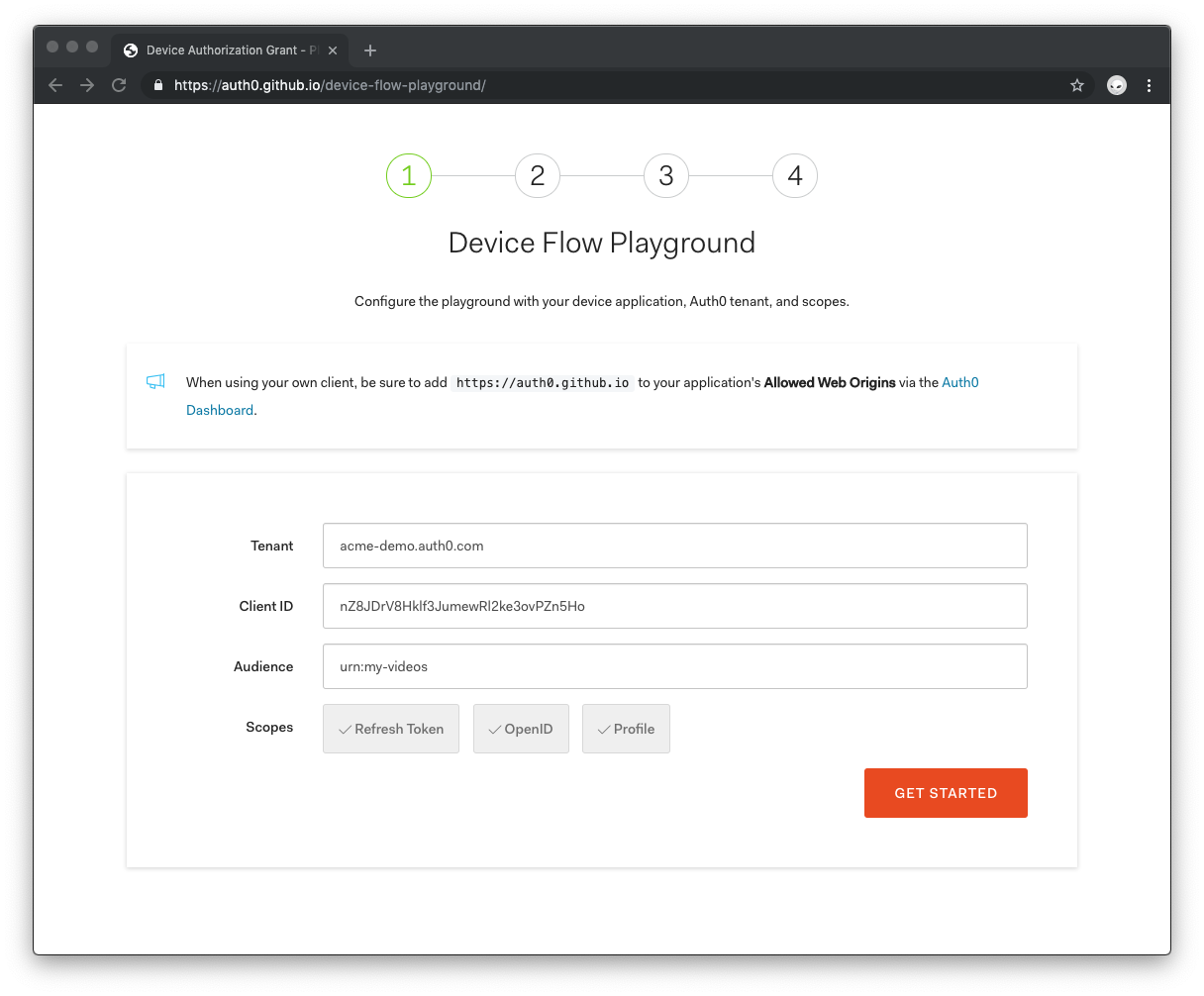 Image showing dashboard for how to get started with Auth0 Device Flow