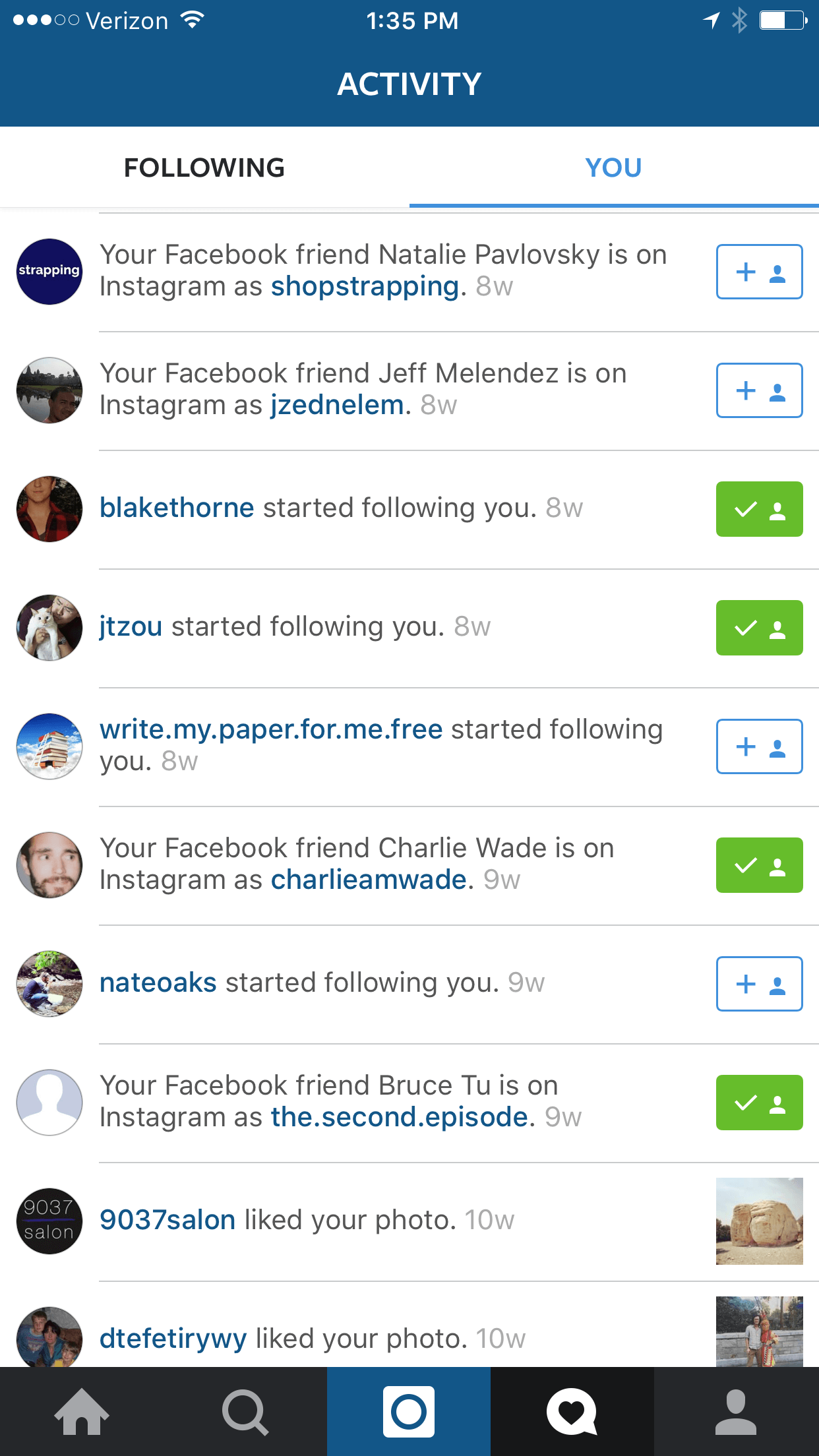 instagram notifications based on social profiles - instagram notification is following you