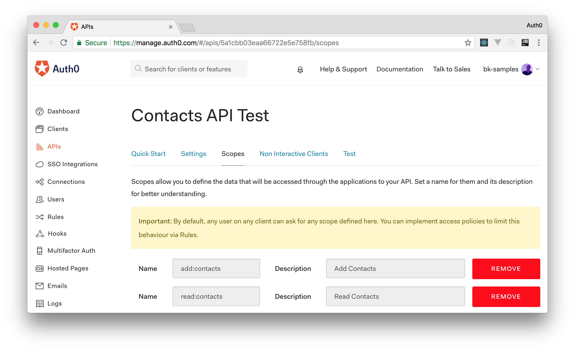 Defining OAuth scopes in the new Auth0 API