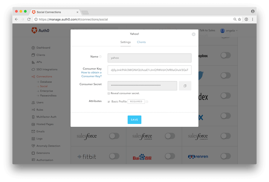 Obtaining a Client Key and Client Secret for Yahoo!