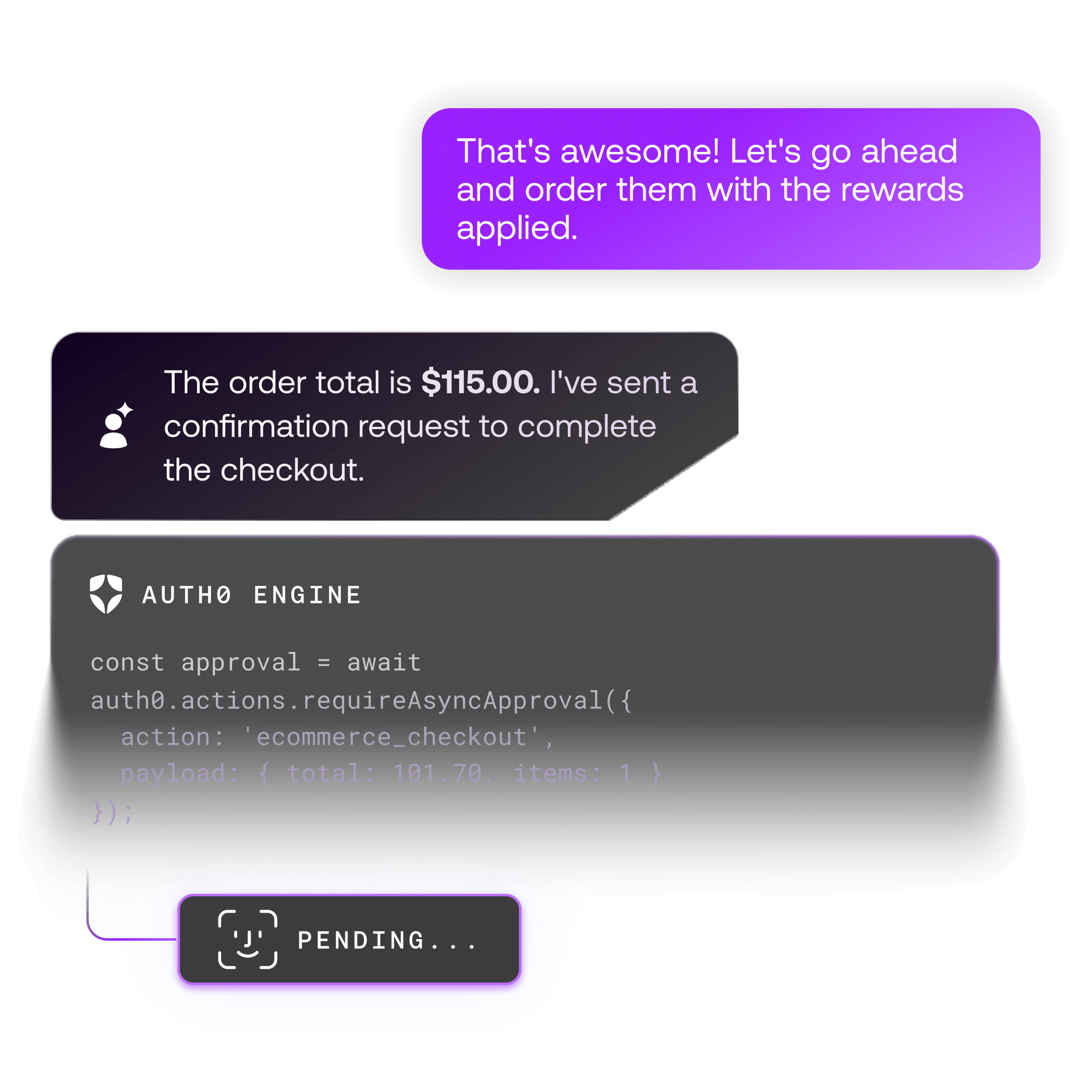 AI engine requiring async approval to complete secure checkout