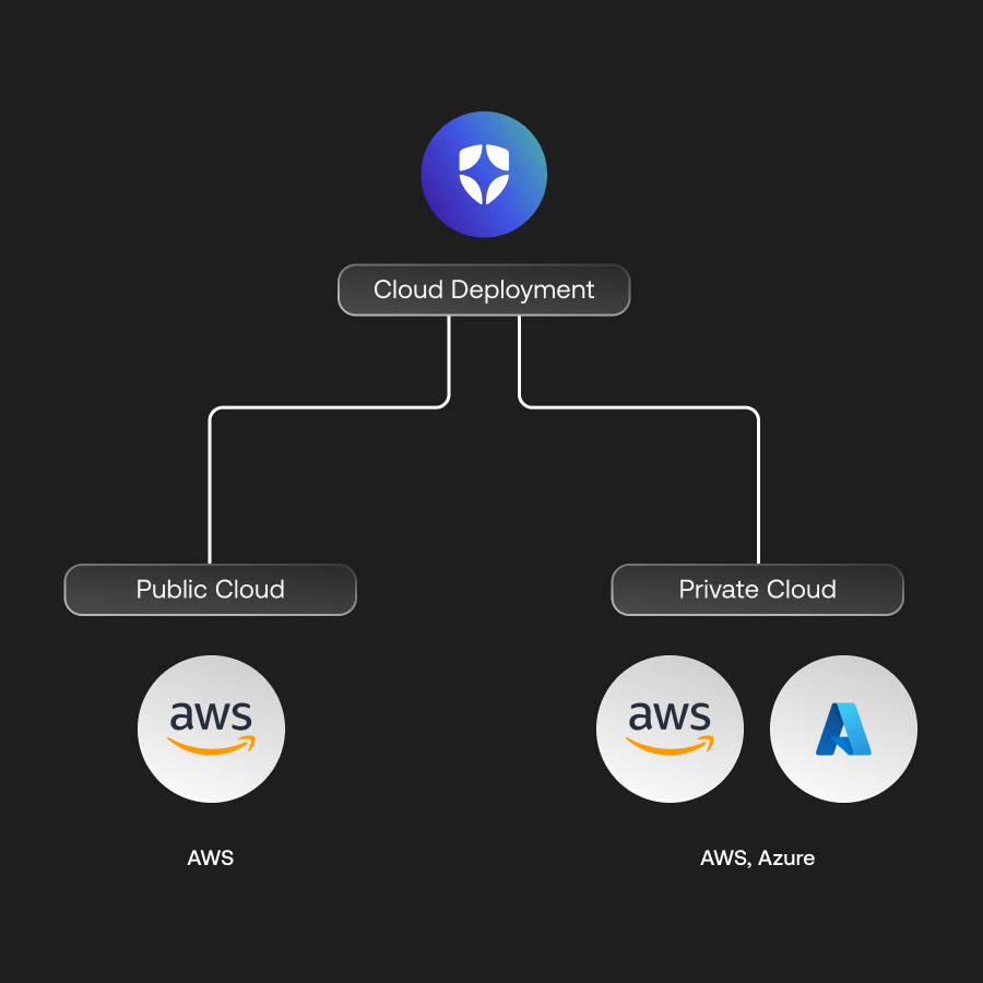 Diagram Auth0’s cloud deployments to public cloud with AWS as well as private cloud with both AWS and Azure.