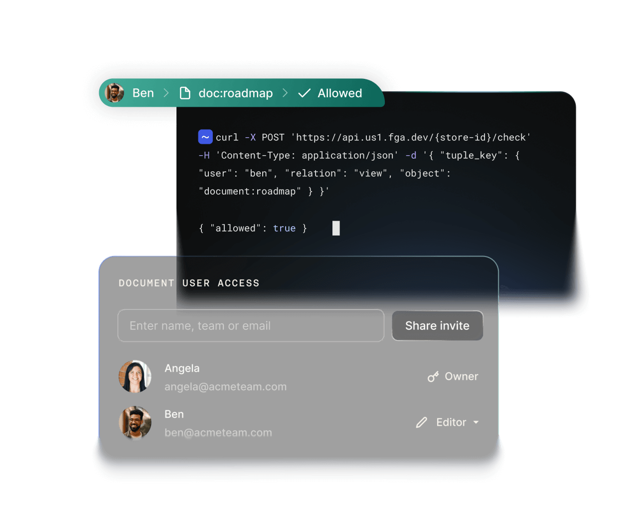 “Allowed” code snippet with “Document user access” UI